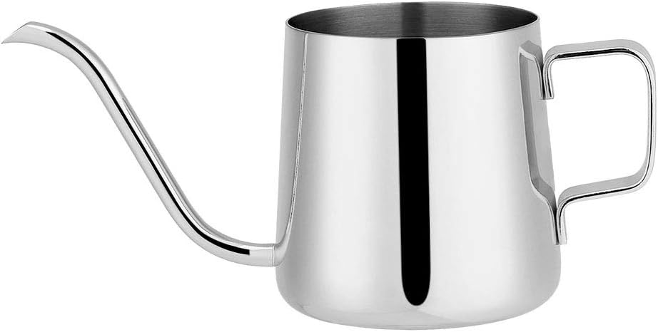 Wallfire 250ml/350ml Long Narrow Spout Coffee Pot Stainless Steel Drip Gooseneck Kettle Cup Coffee and Tea Tool (Color : Silver, Size : 350ML)
