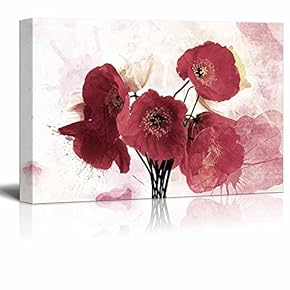 Canvas Wall Art - Red Poppy Flower on Watercolor Style Background - Gallery Wrap Modern Home Art | Ready to Hang - 12x18 inches