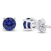 Birthstone Stud Earrings for Women, 4mm Round Simulated Gemstone Studs in 14K Gold Plated 925 Sterling Silver Push Back Earrings, Jewelry Gift for Her (0.5 Ct)