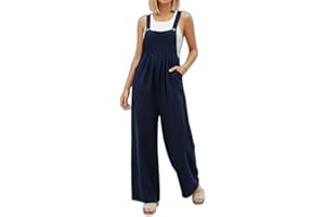 Women's Solid Color Casual Overalls - Boho Loose Wide Leg Jumpsuit with Pockets