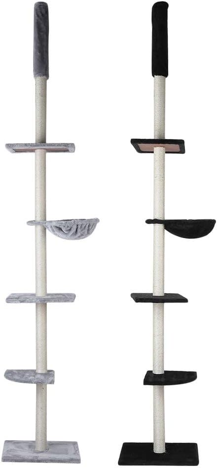 Blackpoolal Cat Kitten Scratching Post Tree with Rope and Hammock Scratches Bed Tree Climbing Toy Activity Center Pets Play Tower House Home Decorative Fuiniture (270CM-Grey)