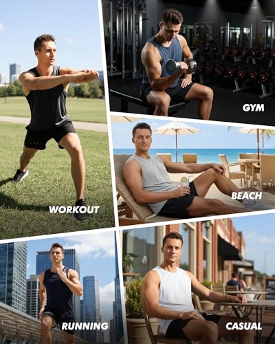 BOOJO 5 Pack Men's Gym Tank Tops - Workout Quick Dry Sleeveless T-Shirts Muscle Shirts for Athletic Bodybuilding Training