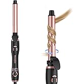 Rotating Curling Iron 1 Inch, Ceramic Automatic Curling Wand for Beach Waves, Self Curling Wand LCD Display up to 450℉ with Long Barrel, Glove Included