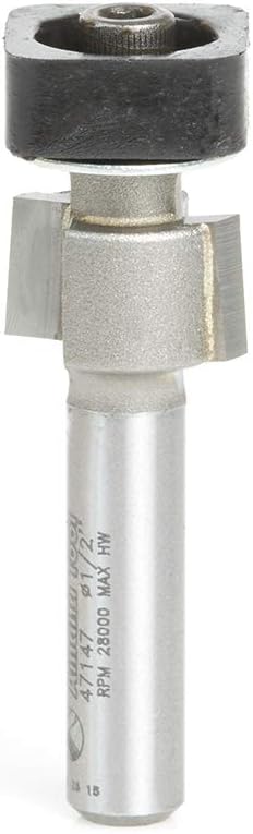 Amana Tool 47147 Laminate Trimmer with Euro TM Square Bearing 1/2 Dia x 19/64 Cut Height x 1/4 Inch Shank Carbide Tipped Router Bit