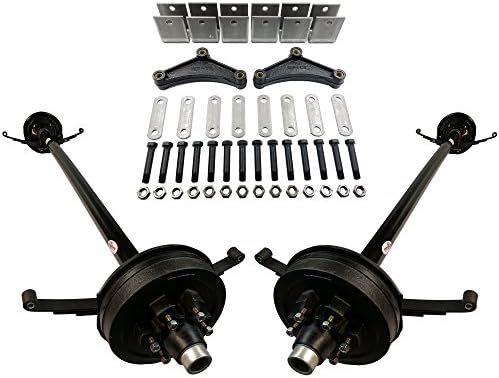 Rockwell American Tandem 5,200 lb Electric Brake Trailer Axles w/Springs, Ubolts & Hanger Kit (77" Hubface, 62" Spring Center) 6 Lug 5.5" Bolt Pattern