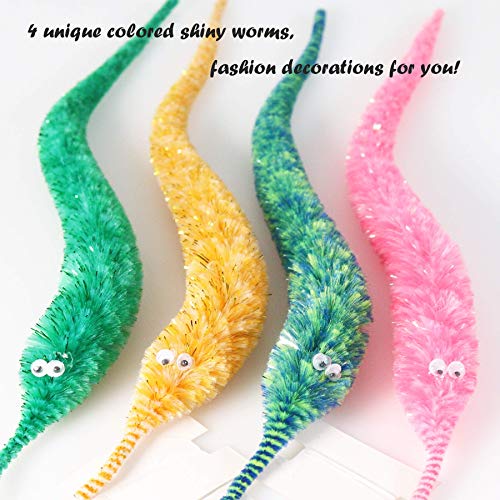 Happy Will 25 Pcs Fuzzy Magic Worms Toys with Invisible String Wiggly Magic Trick Carnival Party Favors for Kids Cat