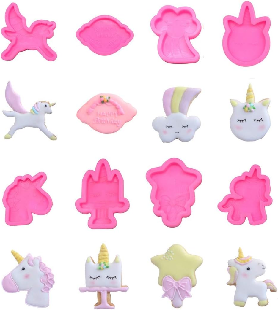 Unicorns Fondant Chocolate Silicone Mold Set By Garloy,8 Pcs Unicorn Molds in Different Shapes for Sugarcraft, Cake Border Decoration,Candles, Cupcake Topper, Jewelry, Polymer Clay, Crafting Projects