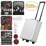 Yaheetech Sturdy 1099pcs Tool Box with Tools and Wheels Aluminium tool Chest Box Household Tool Kit Set Case Mechanics Tool Kit Box Organizer