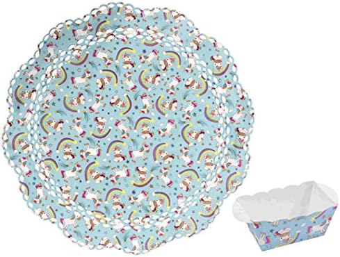 10 x Paper Baking Bakeware Mini Loaf Pan & 3x Unicorn Unicorn Cake Paper Doilies in a set
