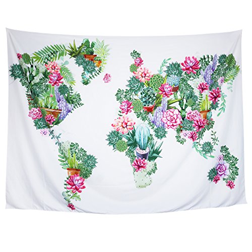 Zeronal Cactus World Map Tapestry Wall Hanging Light-Weight Polyester Fabric Wall Decor 59”51” 59”78”(Global Map Tapestries)