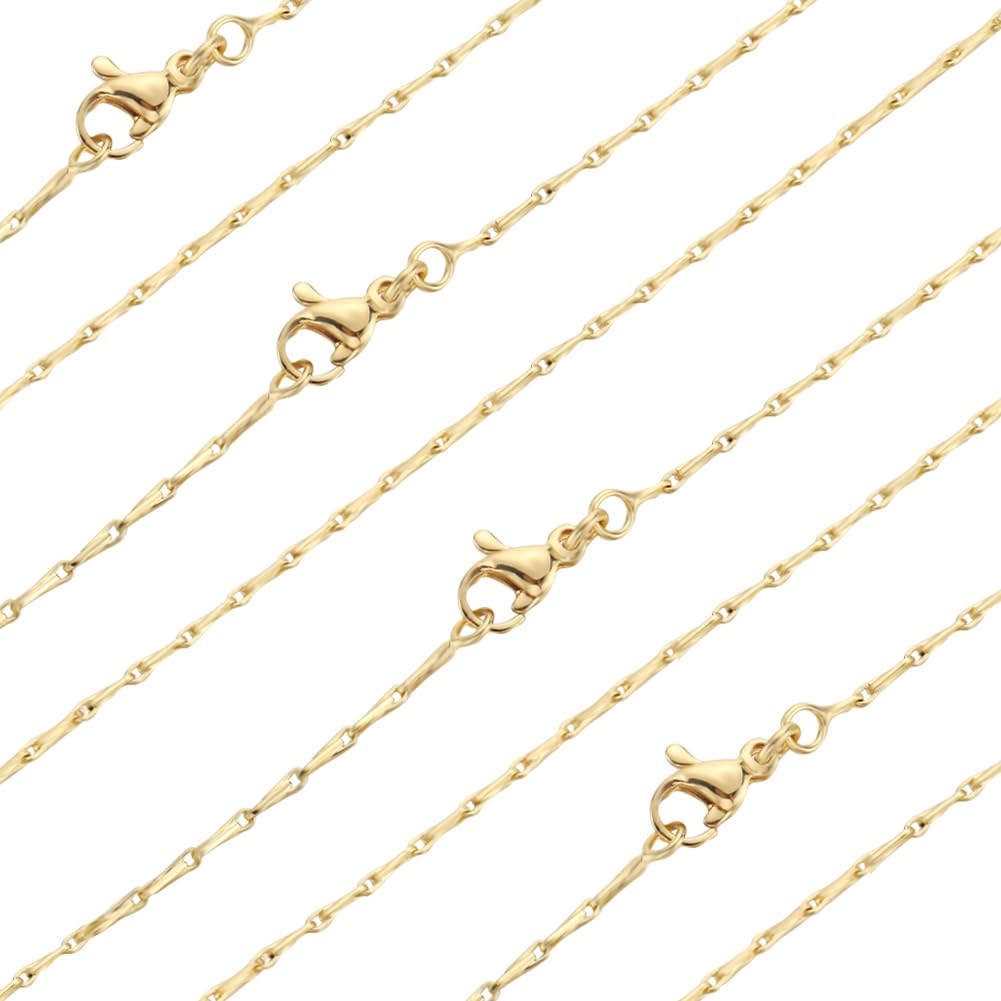 Beebeecraft 6Pcs 45CM 17.8 Inch Serpentine Chains 18k Gold Plated Fine Cable Curb End Necklace Chains Bulk with Lobster Clasps for Jewelry Making