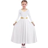 Z&X Girls Praise Dance Outfits Metallic Gold Liturgical Worship Church Robe Full Length Swing Skirt Costume