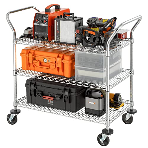 Finnhomy 3Tier Commercial Grade Rolling Cart, Heavy Duty Utility Cart