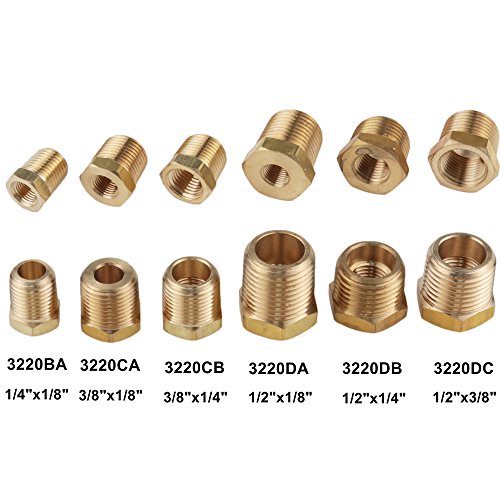 Boeray 2pcs 1/2" NPT Male to 1/8" Female Reducing Hex Head Bushing Brass Pipe Hose Tube Fitting, Adapter Convert