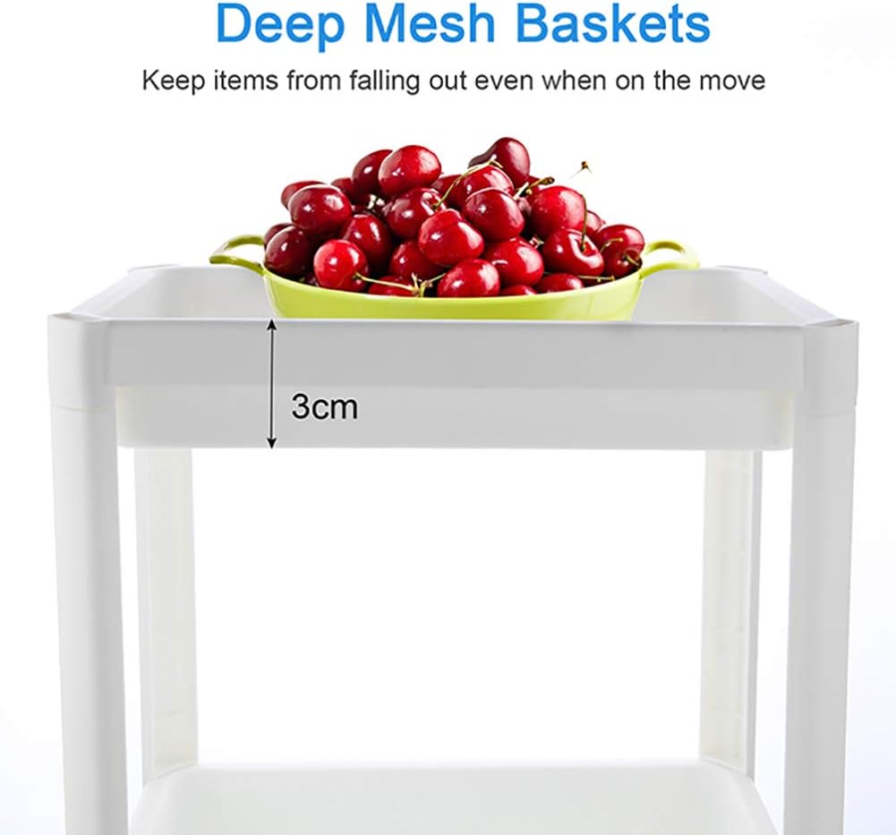 BKEJOY 3 Tier Rolling Cart, Storage Cart with Wheels for Office, Kitchen, Bedroom, Bathroom, Laundry Room & Dressers(White): Furniture & Decor