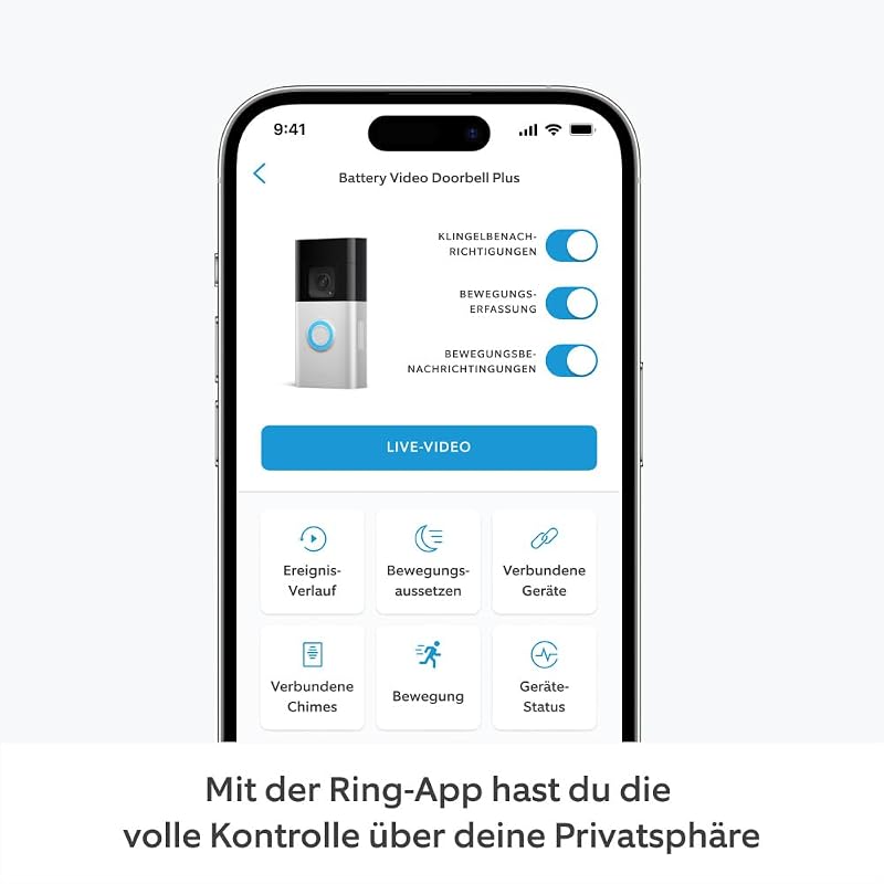 Akku-Videotürklingel Plus (Battery Doorbell Plus) | Videotürklingel mit 1536p HD-Kopf-bis-Fuß-Aufnahme, Selbstinstallation (5 Minuten) | Schnellwechsel-Akkupack I Privatsphäre-Einstellungen