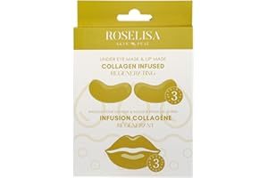 Collagen Infused Under Eye and Lip Mask Set, Regenerating Beauty Treatment, 3 Pairs Each