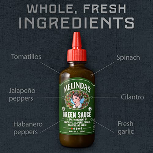MELINDA’S GREEN SAUCE – GOURMET MILD CHILE VERDE HOT SAUCE MADE WITH FRESH INGREDIENTS, TOMATILLOS, JALAPEÑO, SPINACH & CILANTRO – 12 OZ, 1 PACK