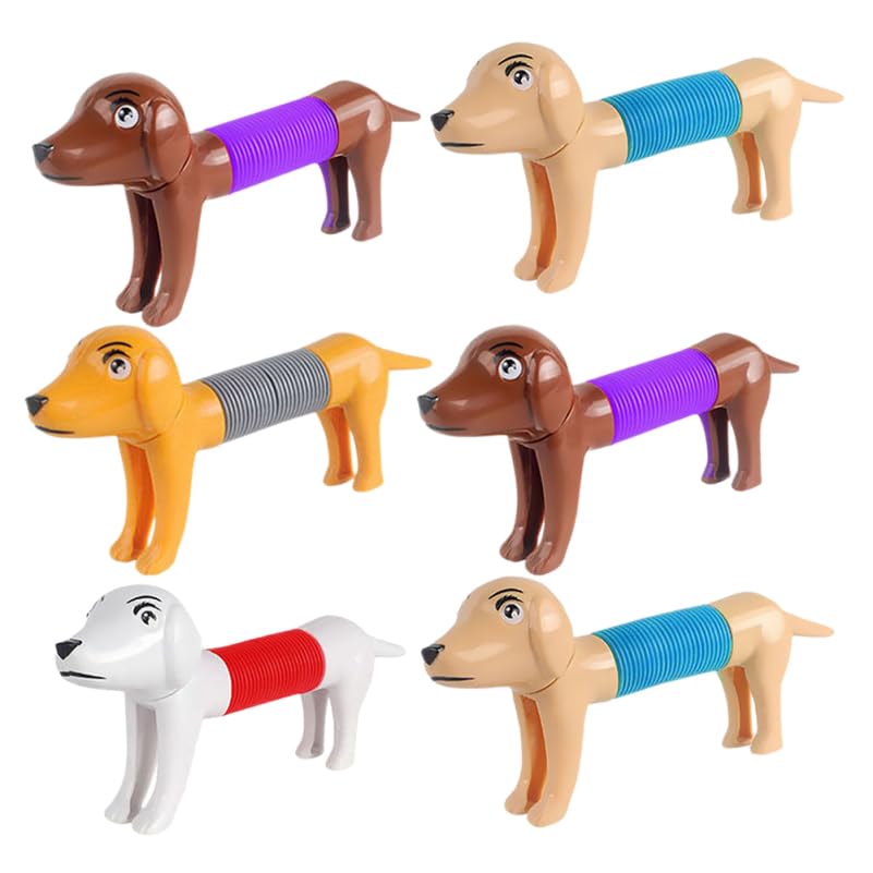 CORHAD Telescopic Dog Pop Tube Toy Set 6Pcs Stretchy Animal Pop Tube Toys for Stress Relief Home Office Party Plaything