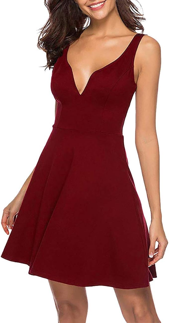 SCHOLIEBEN Kleid Kleider Sommerkleid Elegante Damen Festliche Abend Vintage  Schöne Abschlussball Kurzes Sexy V Ausschnitt Schulterfrei Partykleid