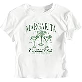 SweatyRocks Women's Margarita Print Summer Graphic Crop Top Short Sleeve Crewneck Funny Fitted T Shirts