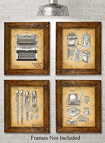 Original Writer Patent Prints - Set of 4 Photos - Great Home Office Decor, Literary Art Poster, Publishing Wall Decor, Gifts for Writers, Authors and Journalists, 8x10 Unframed Art Print Poster