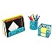 Three Piece Desk Organizer Set - Can Be Used On Desktop | Table | Counter in Kitchen or Work Space Floral Design - Blue