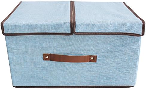 Jeanzer 2 in 1 Large Foldable Storage Bins Organizer Basket Containers with Lids for Cloth/Kids Baby Books/Pet Toys, Blue