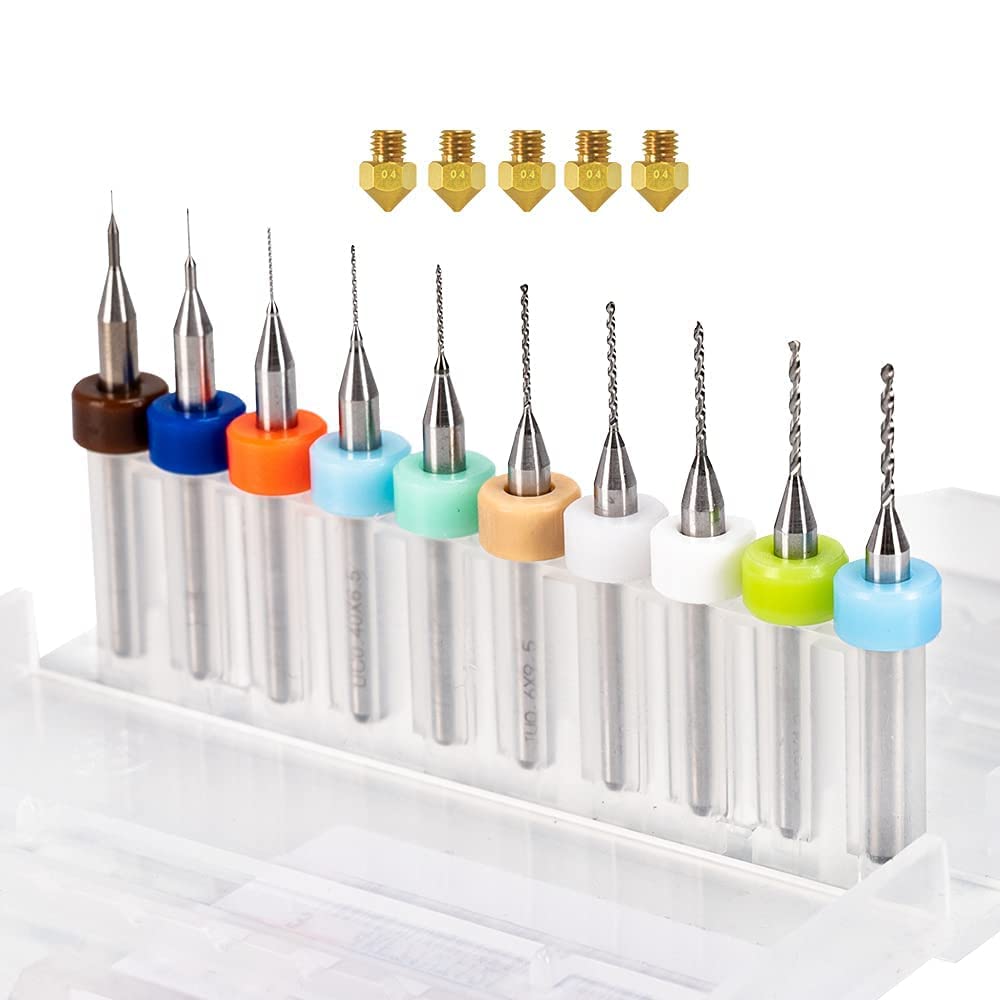 TRONXY 3D Printer Nozzle Cleaning Kit, 10 pcs 0.1-1.0 mm Needles Drill Bits + 5 pcs MK8 Nozzle 0.4 mm Hardened Steel for FDM 3D Printer Extruder
