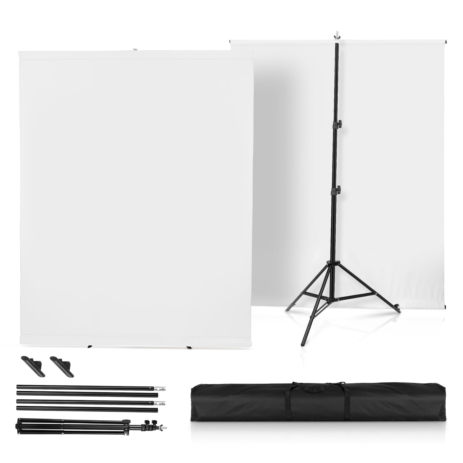 White Screen with Stand，Heorryn 2x1.5M Whitescreen Chromakey Background with Photography Support Stand Kit for Photoshoot Stream Gaming Photo Video Recording
