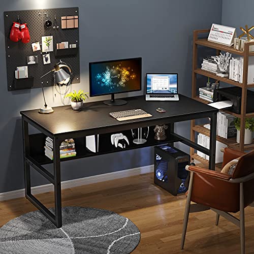 Coleshome Computer Desk with Bookshelf, 47 inch Home Office Desk with
