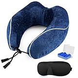 ONSON Travel Pillow - 100%Pure Memory Foam Neck Pillow - U-Shaped Airplane Car Flight Pillow,Breathable and Comfortable 360-Degree Head Support,Ultra Plush Velour Cover(with Eye Mask and Two Earplugs）