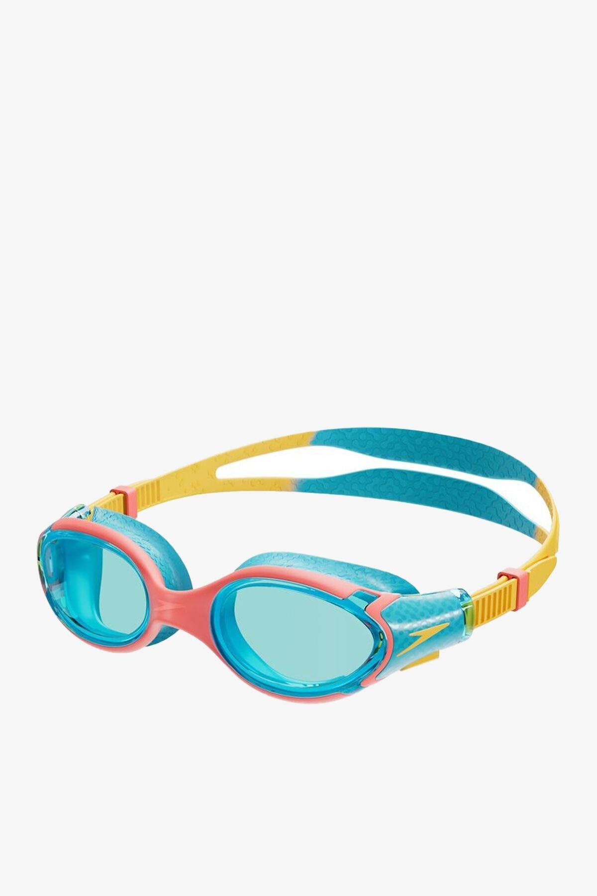 Speedo Unisex Kids Biofuse 2.0 SwiMing Goggles | Patented Easy Adjustment | Anti-fog | Anti-leak | Enhanced Fit | Improved Comfort, Coral Beach/Bolt/Blue Lens, One Size