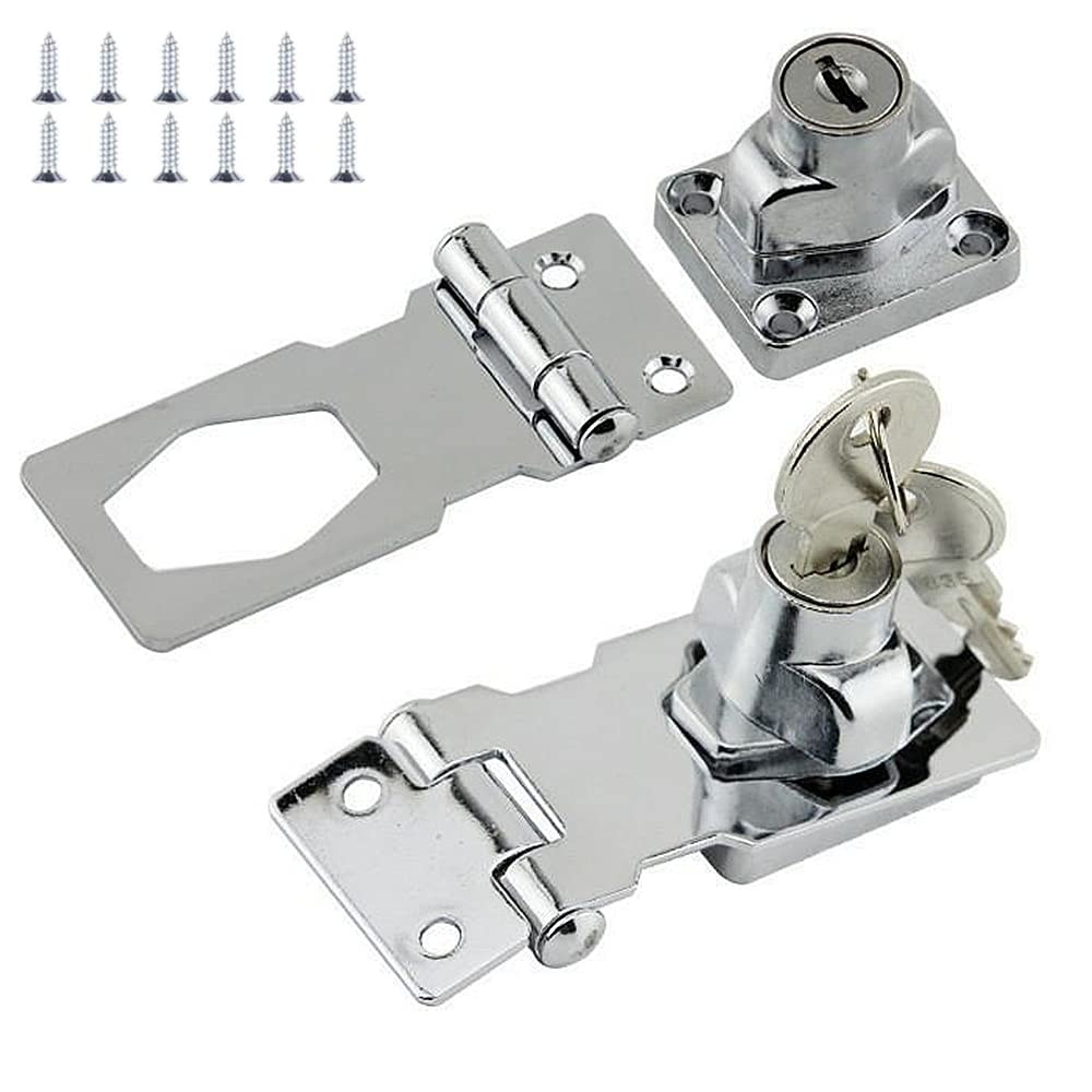Hasp and Staple Shed Lock - 2Pcs Heavy Duty Door Locks - Safety Padlocks with 2 Keys Set for Loft Hatch Lock, Gate Lock, Caravan Door Lock, Cabinet Lock, Cupboard Lock (2.5Inch)