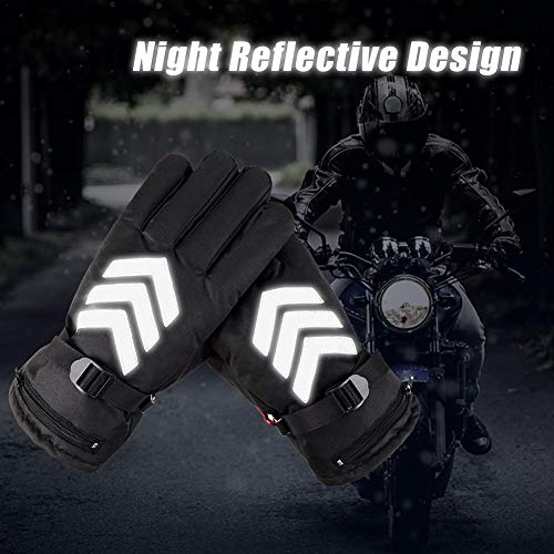Heated Gloves Battery Powered Electric Rechargeable Waterproof Insulated Night Reflective Back Touch Screen Motorcycle Electrocar Heating Gloves Warmer for Men Women US Plug