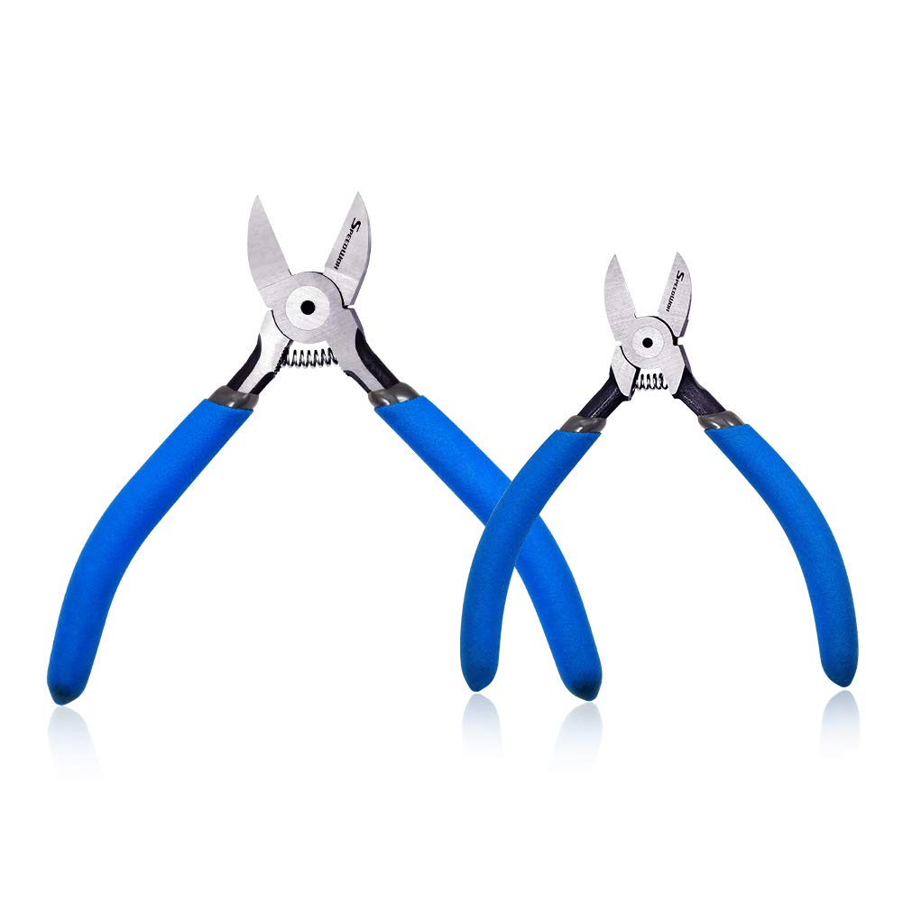 SPEEDWOX Diagonal Pliers Flush Cutters 2 Pcs Side Cutters Set Mini Flush Cut Micro Plastic Nippers Angled Wire Cutting High Leverage with Spring Functional Precision Tools Jewelry Making