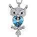Blue Heart Owl Tree Branch Pendant Crystal Rhinestone Necklace with Jewelry Box for Girls