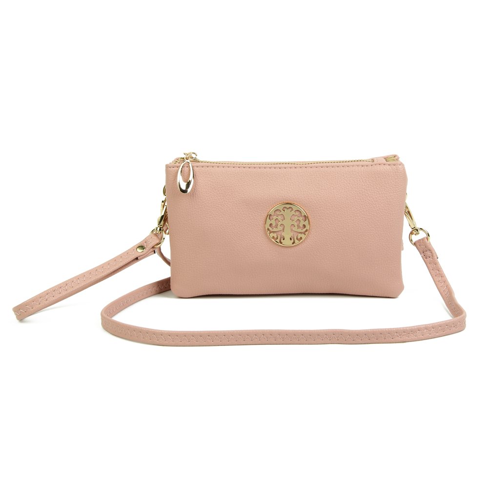 Womens Small Clutch Bags with Wristlet and Long Adjustable Strap (Pink)