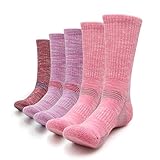 Petrala Hiking Socks Women Moisture Wicking Crew Full Cushion Soft Cotton, 5 Pack