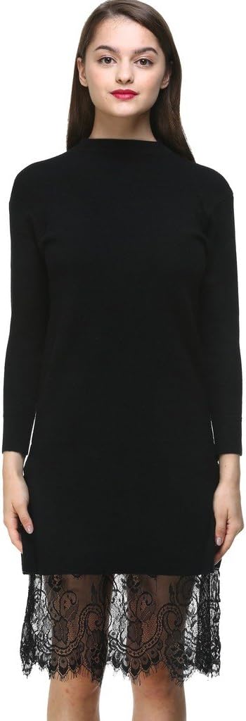 vogueearth Women's 3/4 Sleeve Lace Knit Tunic Sweater Pullover Dress