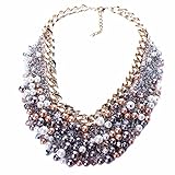 Women Cluster Necklace Crystal Faux Pearl Pendant Bib 18K Gold Plated Chain