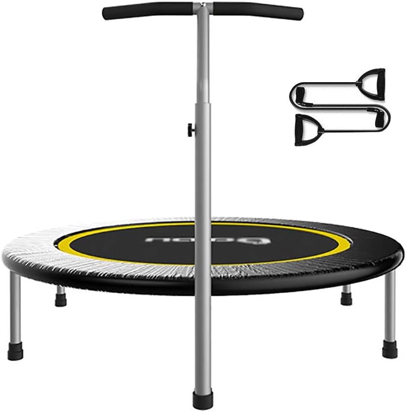 Trampolines 48'' Adults Fitness Trampolines with T-handle, 200kg Load, Black Kids Bungee Exercise Rebounder with Jump Mat & Stretch Band, 6 Steel Foot Tubes