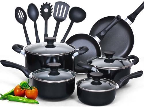Cook N Home 15 Piece Non stick Black Soft handle Cookware Set