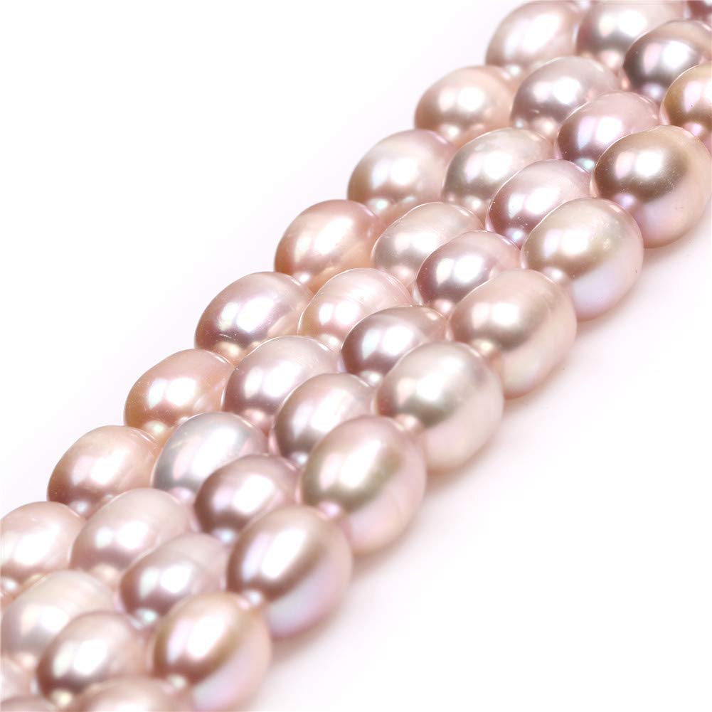 GEM-Inside Real Genuine Pearl Rice Oval Purple 8-9x9-10mm Cultured Freshwater Pearl Beads for Jerwelry Bracelets Necklace Crafts Making 15 inch