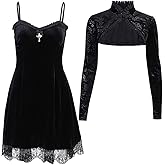 TSMNZMU Womens Gothic 2 Piece Dress - Vintage Velvet Emo Lolita Alt Harajuku Punk Grunge Dress