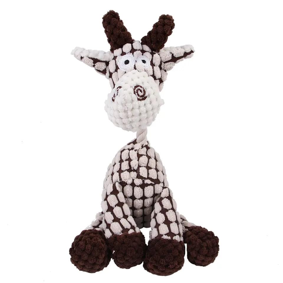 Squeaky Dog Plush Toy, Dog Toy, Plush Animal Dog Toy for Small Medium, Donkey, Dog, Sheep, Approx. 28 x 20 x 7 cm (Whyte, Animal Print)