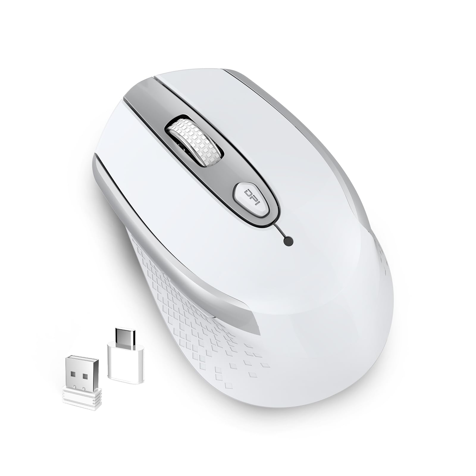 Photo 1 of USB C Wireless Computer Mouse, Dual Mode 2.4G Cordless Mice with Nano USB and Type C Receiver,3 Adjustable DPI Computer Mouse for Laptop, Desktop, MacBook, PC - White
