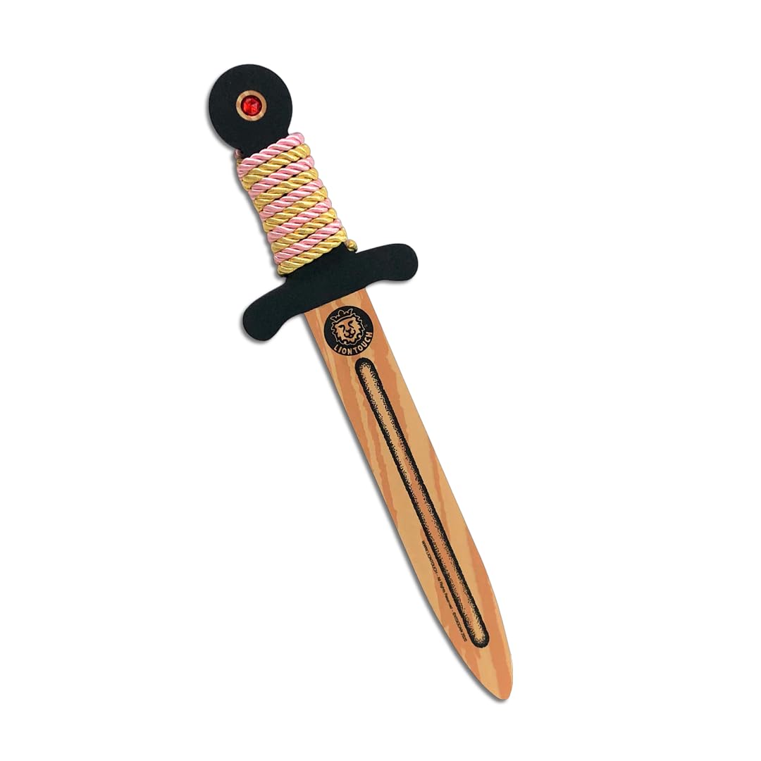 Liontouch - WoodyLion Toy Sword, Gold/Pink - Small Size, Age 3-6 | Woodlike Foam Dagger with Gemstone For Toddler Boys & Girls | Safe Weapon Accessory For Pretend Play, Dress Up & Costumes