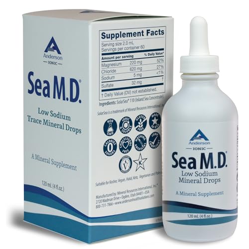 Anderson Sea M.D. Concentrated Trace Mineral Drops, Ionic Electrolyte Magnesium Supplement, Liquid Magnesium, Easy to Take, 4 fl oz, 60 Servings in Glass Bottle
