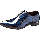 Men Fashion Shoes Dress Pointed Toe Floral Patent Leather Lace Up Oxford Black Brown Red Grey